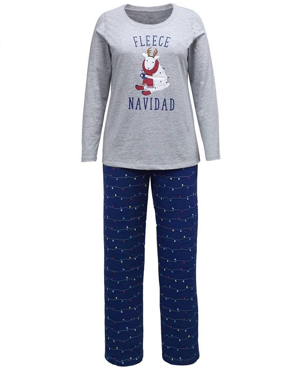 NEW FAMILY PJS women's sleepwear fleece navidad pajama set in holiday lights